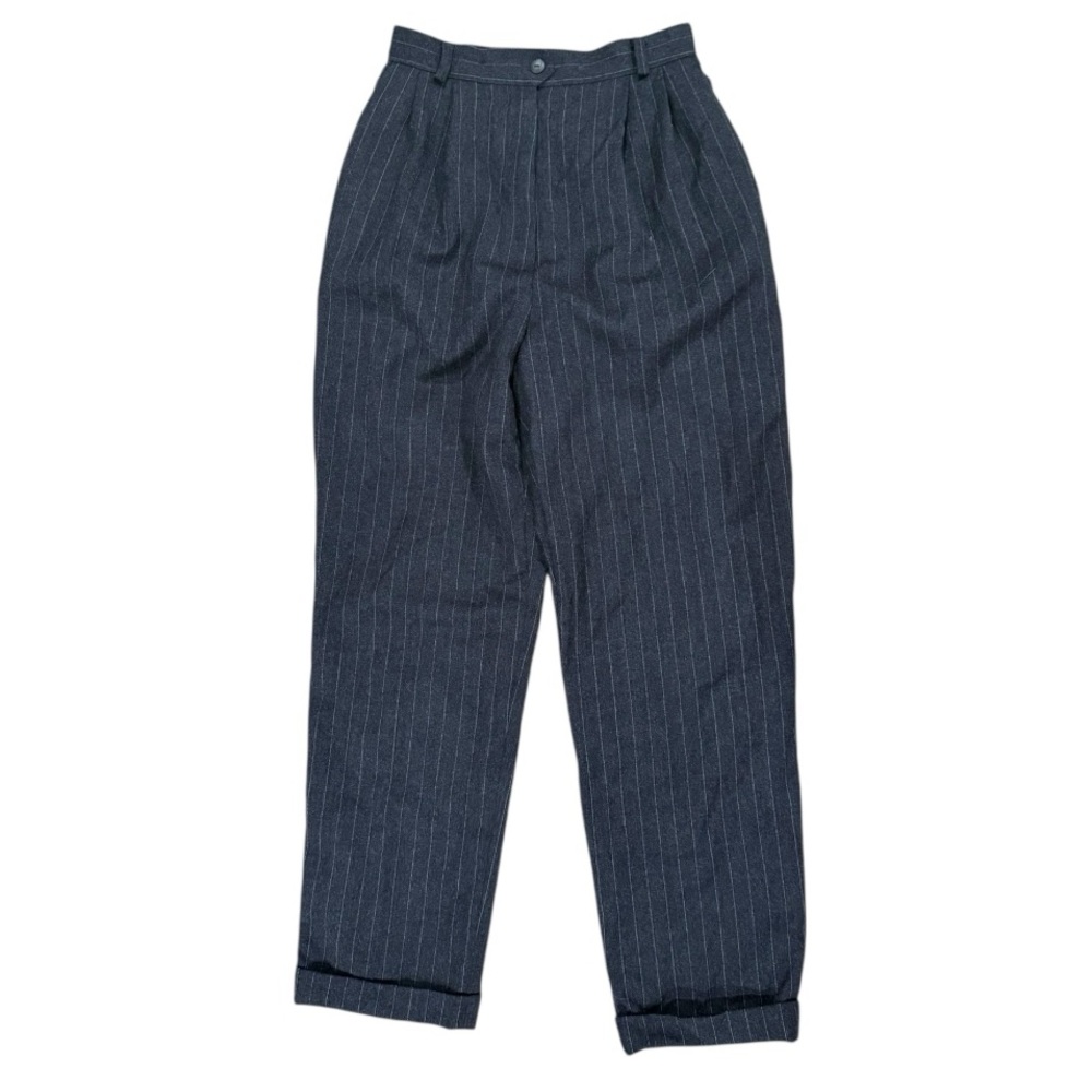 Vintage Braemar Petite by Michelle Monet Wool Trousers Dark Gray Pinstripe